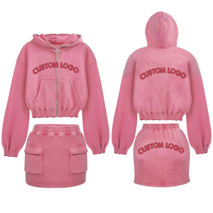 Ensembles décontractés pour femmes : jupe courte et sweat à capuche, 100 % coton, personnalisables avec fermeture éclair et multiples poches, style streetwear, lettres de logo personnalisées, OEM - Product Image 6