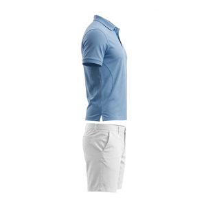 Ensemble Polo et Short Bermuda Homme Brodé Couleur Unie Oxford Respirant Séchage Rapide Poches Taille Mi-Haute Style Décontracté Blanc Bleu - Product Image 3