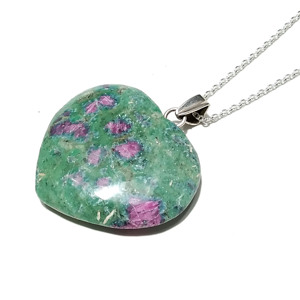 Natural <b>Ruby</b> Fuchsite Charm Pendant <b>Necklace</b> Handmade 925 Sterling Silver Bohemian Style Geometric Design Trendy Unisex Jewelry - Product Image 1