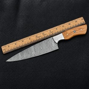 Couteau de chef artisanal sur mesure, extra-affûté, en acier Damas forgé, manche en bois, étui en cuir, lame de 7 pouces - Product Image 4