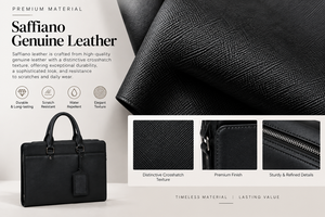 Porte-documents Classique en Cuir Véritable pour Homme, Grande Capacité, Fermeture Éclair de Haute Qualité, Durable et Professionnel - Product Image 5
