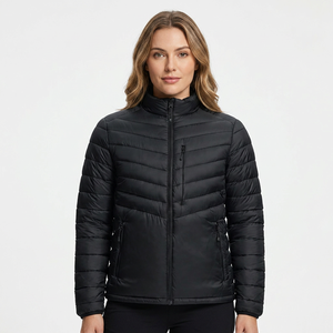 Men's Black <b>Jacket</b> Stand Collar Zipper Windproof Polyester Wadding <b>Winter</b> Casual Wear - Product Image 6