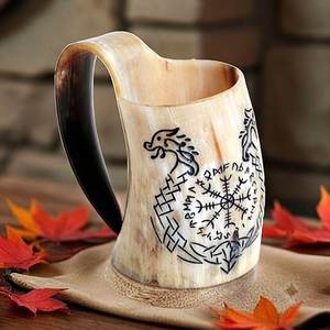 Cuerno para Beber de Cuerno de Búfalo de Alta Calidad, Taza Vikinga de Cuerno de Búfalo / Vaso de Cuerno de Vaca para Cerveza / Vaso con Borde de Latón a Bajo Precio - Product Image 4