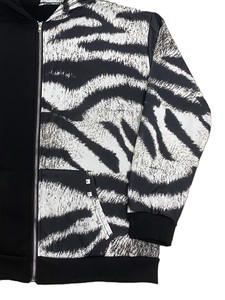 Sudadera con Capucha y Cremallera para Hombre, Estampado de Cebra Blanco y Negro, Corte Regular, Informal, Tejida, 100% Algodón, Secado Rápido, Transpirable, Chaqueta de Otoño - Product Image 6
