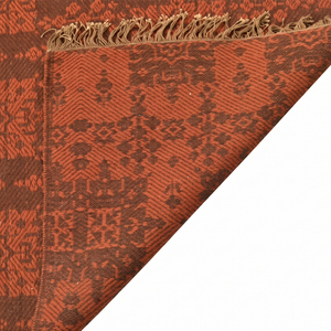 Alfombra DECORDEC Personalizada, Color Rojo Óxido y Marrón Oscuro, Diseño Geométrico de Medallones, Tejido Plano de Lana, Ecológica, Antideslizante, de Pelo Largo, con Flecos - Product Image 5