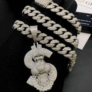 Jewelry Unisex Round Brilliant Cut Moissanite Freshwater <b>Pearl</b> Cuban Link Chain 925 <b>Sterling</b> <b>Silver</b> Hip Hop Everyday Party Fine - Product Image 1