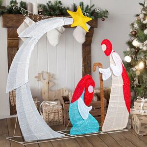 VINGLI 3.7FT Lighted 2D Outdoor Nativity Scene Christmas Decorations 170 White LED Lights Stakes Easy Assembly Required - Product Image 1