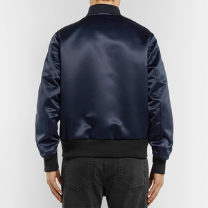Blouson bomber en satin sur mesure pour homme, couleur bleu marine, manches longues, boutonné, léger, coupe-vent, pour adulte. - Product Image 2
