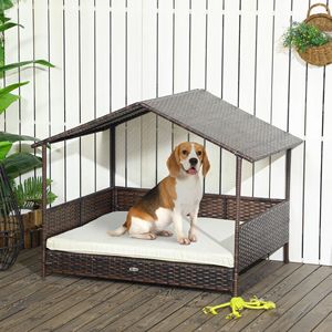 Cuccia per Cani da Esterno in Rattan Bianco Crema con Copertura Rimovibile, Cuscino Morbido, Nido per Gatti e Piccoli Animali, per Animali Domestici di Taglia Media e Grande - Product Image 2