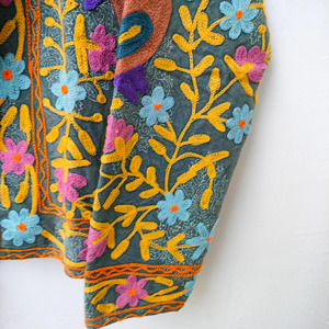 Premium Handcrafted Velvet Suzani Rajasthani Kashmiri Crewel Hand Embroidery Breathable Eco-Friendly <b>Quilted</b> Bomber Jacket - Product Image 2