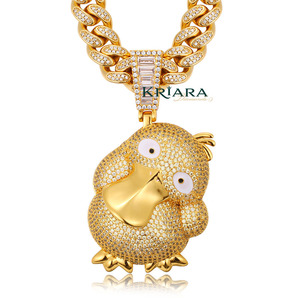 Colgante de Pato de Plata 925 Bañado en Oro con Diamante Cultivado en Laboratorio, Corte Brillante Redondo, Estilo Hip Hop, Encanto de Animal Adorable, Joyería de Regalo Unisex - Product Image 2