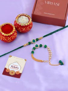 Rakhi de Piedra Verde Único con Pulsera Combinada, Joyería Hecha a Mano con Hilo Ajustable, Regalo Perfecto para Hermanos en Ocasiones Festivas - Product Image 3