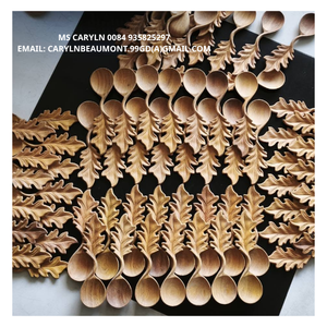 Cuillère en bois sculptée à la main avec plume, personnalisée et gravée, cadeau écologique, cuillère en padauk, feuilles de fleurs, manche court, minimaliste - Product Image 1