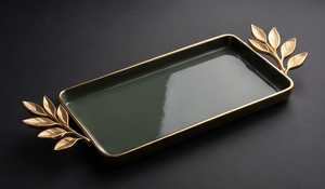 Premium Enamel Makeup <b>Vanity</b> <b>Tray</b> Decorative Perfume Organizer Gold Leaf Handle Rectangular Serving <b>Tray</b> For Home Kitchen Decor - Product Image 2