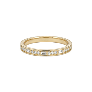 Bague fine en or massif 9K 10K avec diamants de laboratoire taille baguette et ronds, alliance éternelle complète, minimaliste, empilable, avec bordure milgrain, pour anniversaire - Product Image 3