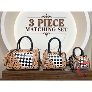 Nouvel ensemble de 3 sacs de voyage assortis en cuir véritable à carreaux, prix d'usine de gros 2026, sacs à bandoulière et bagages de voyage - Product Image 1