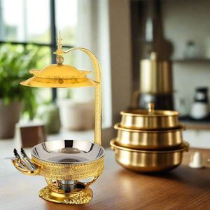 Exhibidor de alimentos premium, calentador de alimentos dorado, calentador de alimentos redondo, servidor de alimentos de acero inoxidable, plato de calentamiento para buffet - Product Image 6