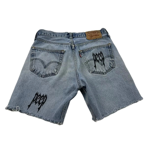 Custom Made Men Denim Shorts Solid <b>Mid</b> Waist Casual Button Fly Raw Hem 100% Cotton Fabric Rhinestones Anti-Wrinkle Quick Dry - Product Image 2