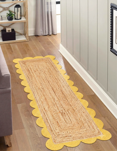 Alfombra Decorativa de Yute con Borde Festoneado Amarillo, Tejida a Mano, para Pasillo, Cocina o Estilo Rústico - Product Image 1