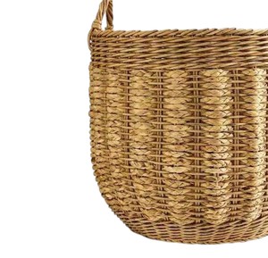 Artisan Crafted Natural Water Hyacinth <b>Basket</b> with Ribbed Weave Design Storage Laundry <b>Hamper</b> Bin with Upright Handles - Product Image 2