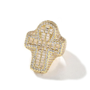 Anillo Cruzado Totalmente Cubierto de Moissanita, Plata de Ley con Baño de Rodio, Anillo Brillante Unisex, Regalo Estilo Hip Hop, Boda, Punk, Rapper - Product Image 1