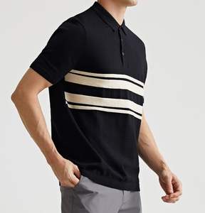 Polo de Verano para Hombre, de Alta Moda, en Algodón Peinado, Tejido de Punto, Manga Corta, con Rayas de Color en Contraste - Product Image 3