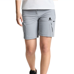 Short cargo taille mi-haute pour femme en coton et élasthanne, toile délavée, séchage rapide, respirant, fermeture boutonnée, couleur unie, poches, style décontracté - Product Image 1