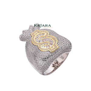 Bague Cocktail Moissanite Sac d'Argent Plaqué Or 14K Argent 925 Sertissage Pavé Style Hip Hop Unisexe Bijou Cadeau - Product Image 2