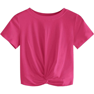 T-shirt court tendance pour femme en coton de haute qualité, couleur unie - Product Image 1