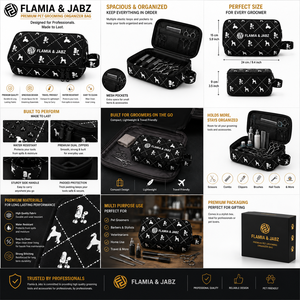 กรรไกรตัดขนสัตว์เลี้ยง FLAMIA & JABZ ลายสุนัขสีดำ ทำจากใยธรรมชาติ ขนาด 10x7.5 นิ้ว พร้อมกระเป๋าเดินทางกันน้ำสำหรับสุนัข - Product Image 2