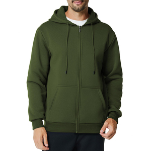 Sweat-shirt à capuche zippé vert olive pour homme, coupe classique, molleton décontracté 100% coton, manches longues, couleur unie, sweat à capuche zippé pour homme - Product Image 3