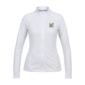 เสื้อแจ็คเก็ตขี่ม้าผู้หญิงสีขาวแบบซิปเต็มตัว ปี 2026 มีกระเป๋าข้าง ระบายอากาศได้ดี ผลิตจากผ้าถักผสมสแปนเด็กซ์/โพลีเอสเตอร์ โลโก้ลายนูน แขนยาว สีพื้น - Product Image 1