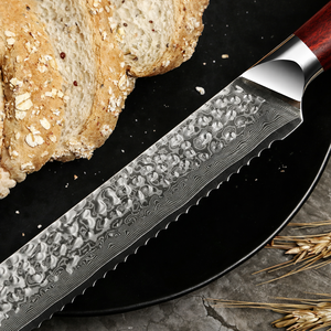 Cuchillo de Pan Personalizable de Acero de Damasco, Ambidiestro, Moderno, para Cocina, con Mango de Madera de Palisandro, Funda de Cuero, Apto para Lavavajillas - Product Image 5