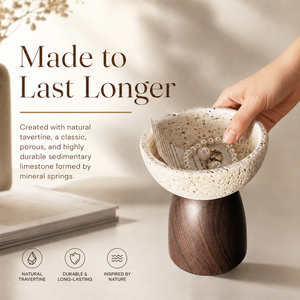 ถาดวางของทรงหินสไตล์นอร์ดิกพร้อมฐานไม้ - ถาดอเนกประสงค์ 2-in-1 สำหรับกระจายกลิ่นหอมและเก็บเครื่องประดับสำหรับใช้ในบ้าน - Product Image 2