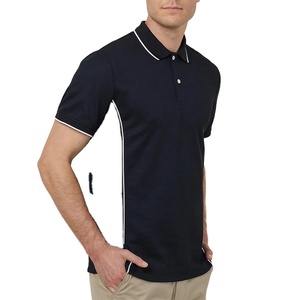 Polo à manches courtes en tricot uni bleu marine pour homme, style décontracté, bordure blanche, coupe classique - Product Image 5