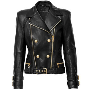 Chaquetas de motociclista a la moda para mujer, chaqueta de cuero corta y ajustada para mujer, chaquetas de cuero de alta calidad para mujer - Product Image 1