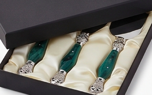 Stainless Steel <b>Cheese</b> <b>Knife</b> <b>Set</b> With Green Marble Handles And Ornate Silver Accents For Serving Use And Cutting Use - Product Image 5