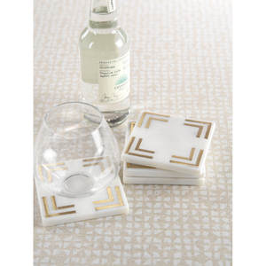 Square White Marble Coasters with Gold Inlay Geometric Corner Design <b>Set</b> of 4 Luxury Stone Drink <b>Mats</b> - Product Image 3