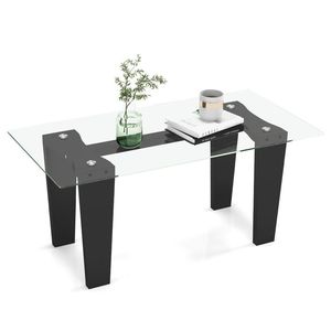 Mesa de Centro Moderna Rectangular de Vidrio de 39.5 Pulgadas con Patas de Madera de Caucho Sólido - Product Image 4