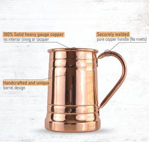 Chope à bière en cuivre pur, aspect unique, faite à la main, 100% cuivre pur, solide, sans revêtement, polie à l'intérieur et à l'extérieur, 18 oz - Product Image 4