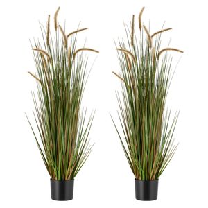 Paquete de 2 plantas de césped artificial de PVC premium de 47 pulgadas, tipo horsetail, en maceta, con arbustos de follaje artificial para uso en interiores y exteriores - Product Image 1