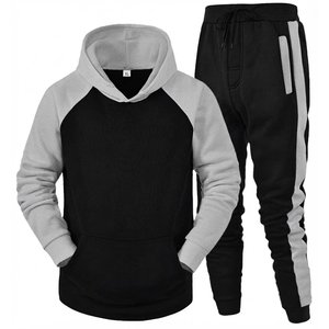 Custom Men's Color Blocking Hooded Tracksuit <b>Set</b> Black Gray <b>Knitted</b> Casual Autumn Wear Activewear Jogger Pants Sweatshirt Outfit - Product Image 1