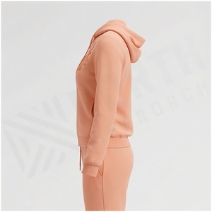 Women 100% Cotton Hooded Zipper Sweatshirt Floral Embroidery Full Sleeve Casual Tracksuit Set Autumn Midweight <b>Fleece</b> <b>Joggers</b> - Product Image 3