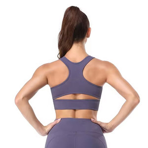 Soutien-gorge de sport pour femme à maintien élevé, violet, dos nageur, avec bretelles larges et coussinets rembourrés - Product Image 6