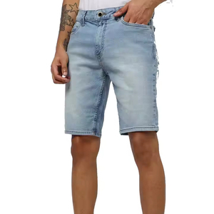 Men Light Blue Washed Denim Bermuda <b>Shorts</b> Mid Waist Button Fly Casual Style Breathable Woven Fabric - Product Image 1