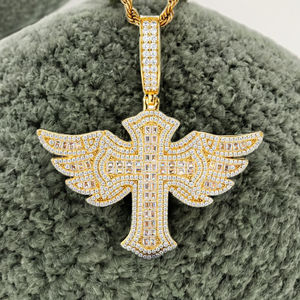 Collier pendentif en moissanite Iced Wings, croix de Jésus, crucifix, hip hop, unisexe, bling, chrétien, argent sterling 925 plaqué or, fête - Product Image 5