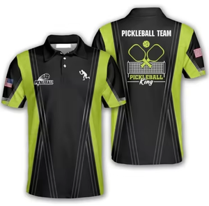 เสื้อโปโลทีมพิคเคิลบอลชาย สีดำ เทา เหลือง พิมพ์ลายแบบซับลิเมชั่น แห้งเร็ว ดีไซน์สปอร์ต โลโก้ด้านหน้า ติดกระดุม - Product Image 4