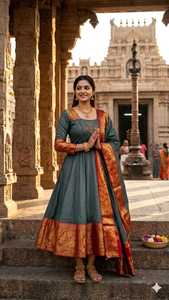 Robe de mariée traditionnelle Salwar Kameez pour femmes, longueur cheville, style ethnique Inde Pakistan, coupe classique, Kurtis rouge moutarde avec bordure - Product Image 3