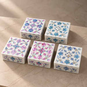Stonecrafts International Exquisite Marble Rectangle Jewelry <b>Box</b> Mother Pearl Inlay Modern Florals Pattern Lovers Collectors - Product Image 2