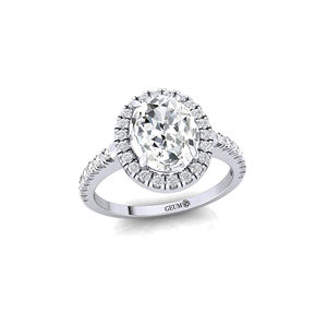 Bague de fiançailles et de mariage en or 14K 18K avec halo pavé, diamant synthétique CVD cultivé en laboratoire, taille ovale 2 carats, 38 diamants d'accompagnement, certifié IGI - Product Image 2